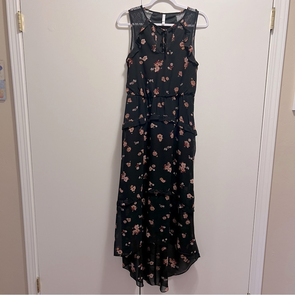Xhilaration Black Floral High Low Hem Maxi Dress size medium